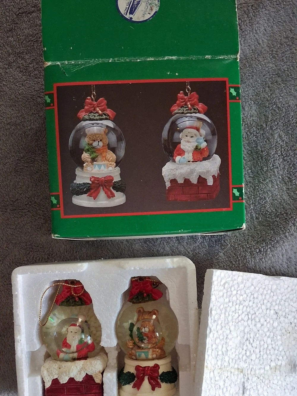 Christmas Santa & Bear Holiday Snow Globe Set - Red and Cream